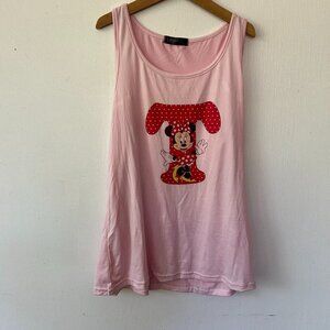 Minnie Mouse Tank Top Womens 2XL Pink "T" Sleeveless Fitted Top Disney World